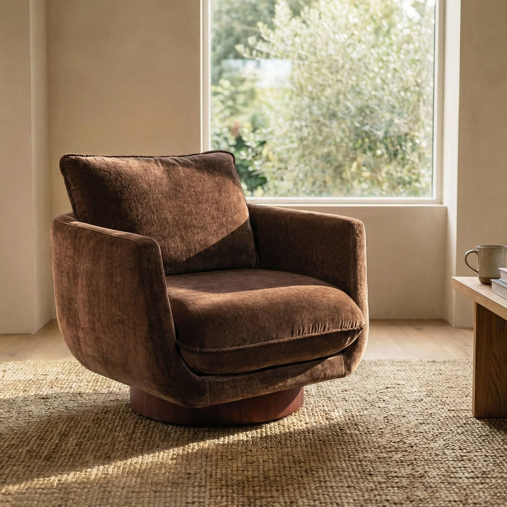 Modern Bronzer Brown Swivel Lounge Chair with 360° Swivel Base