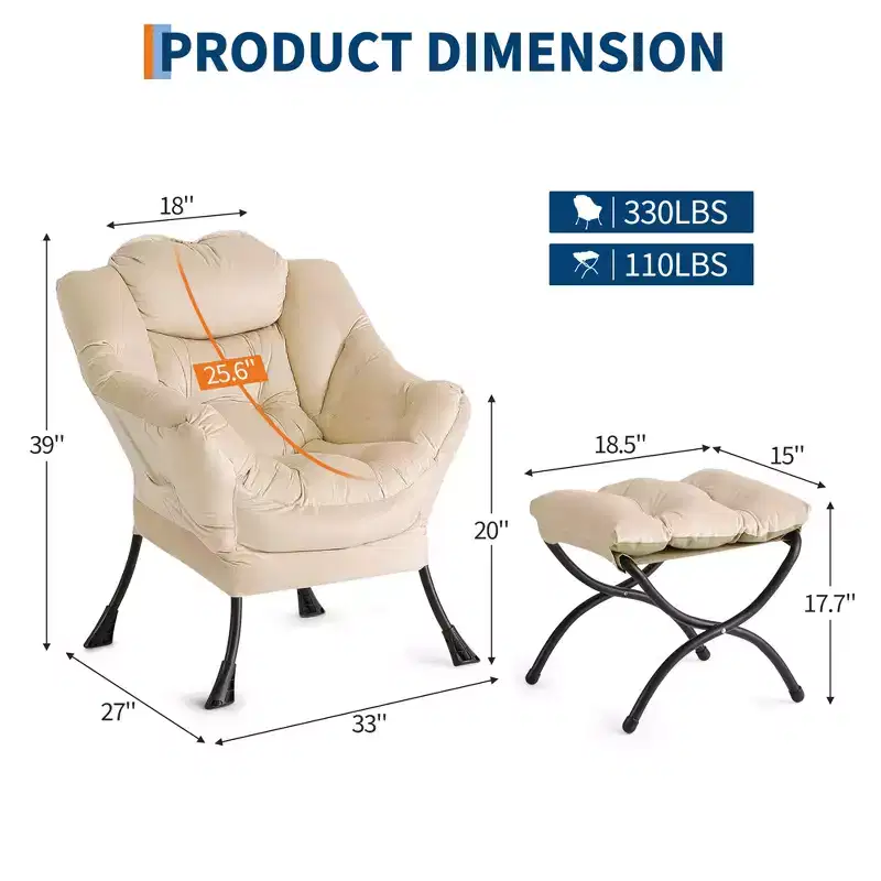 lazy chair and pillow, comfy lounge chair with side pocket for living room bedroom office