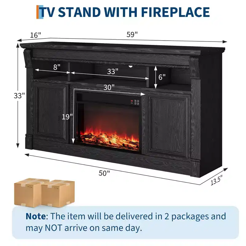 58 Farmhouse TV Stand for TVs up to 65 In, Entertainment Center with Open Storage Shelves, for Living Room