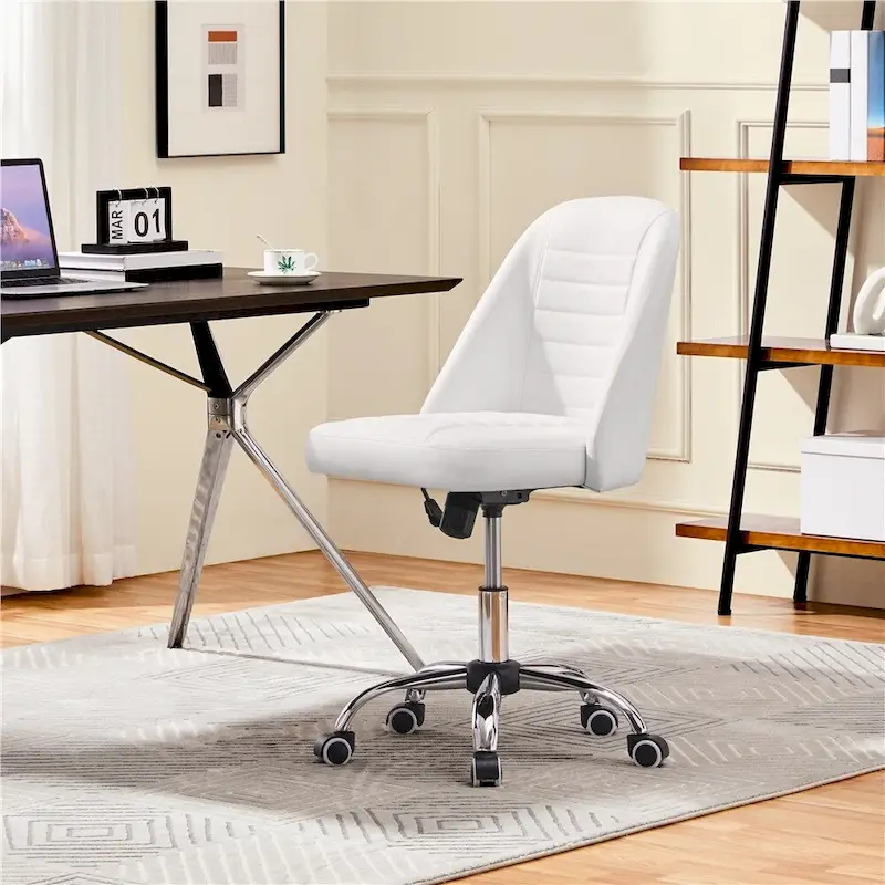 Faux Leather Mid-Back Tufted Armless Office Chair