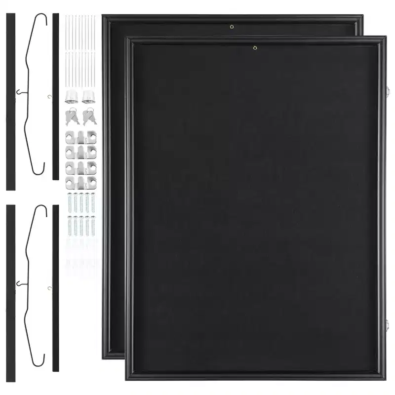 VEVOR 2PCs Jersey Display Frame Case, 23.3x31.2x1.5 in, Large Lockable Sport Jersey Shadow Box with 98% UV Protection PC Glass and Hangers, Black