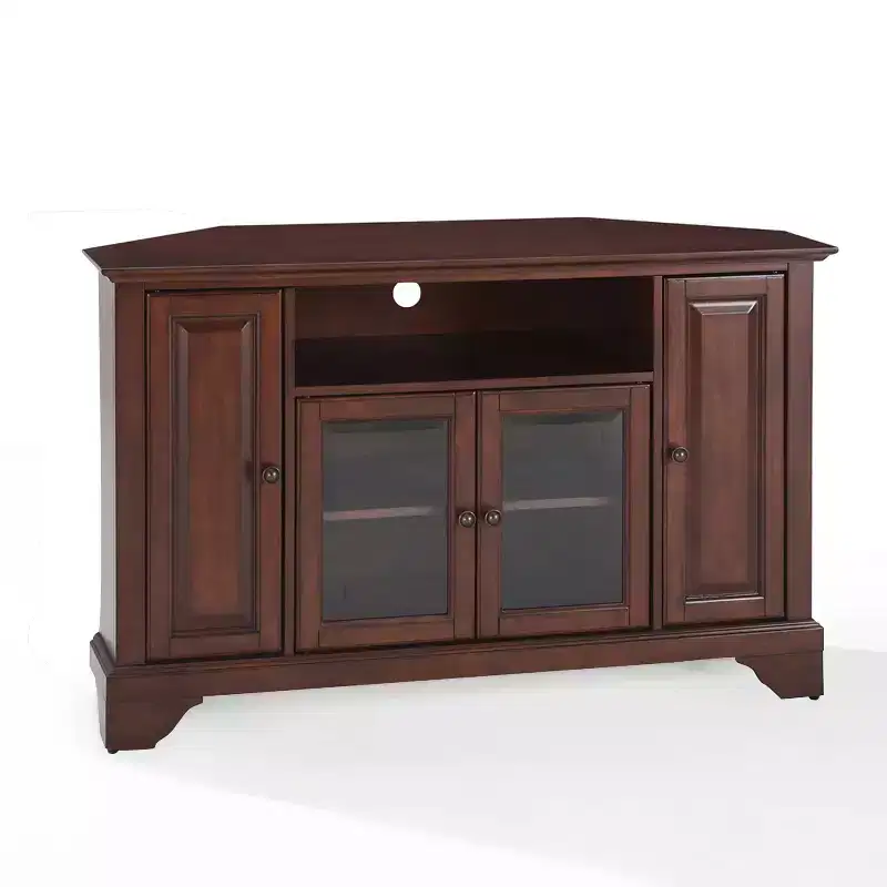 Crosley LaFayette Corner TV Stand for TVs up to 48" Dark Red: Mid-Century Modern, Media Console with Cable Management