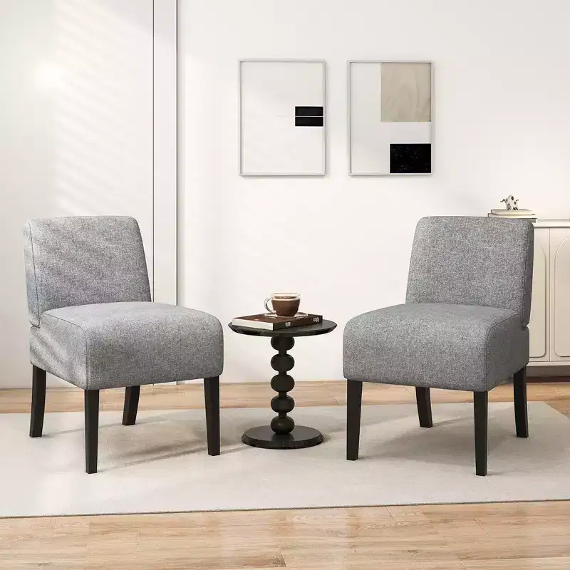 Costway 2PCS Armless Accent Chair w/ Rubber Wood Legs Modern Vanity Chair for Bedroom