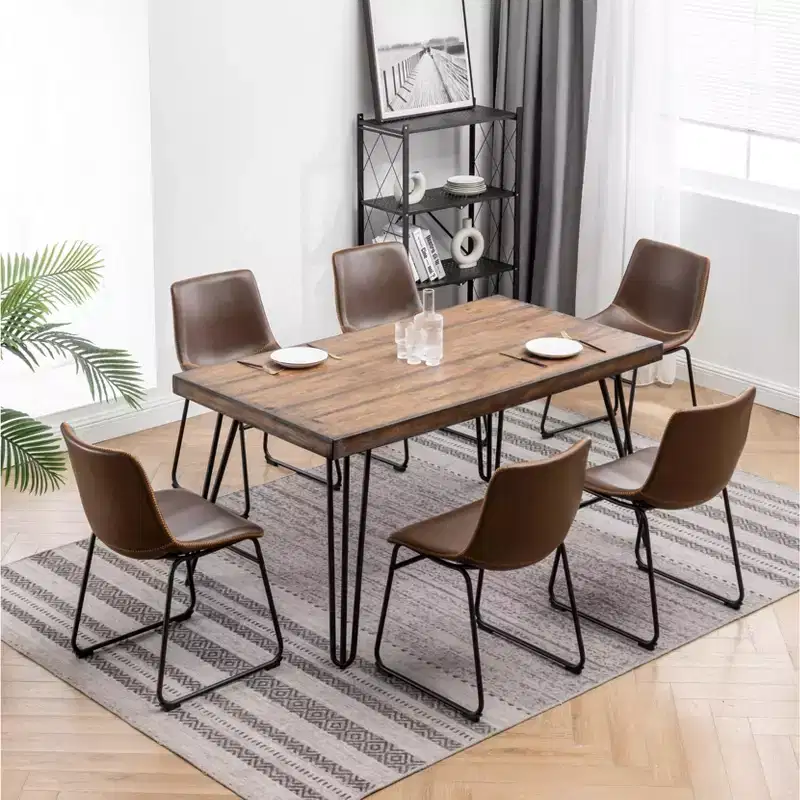Roundhill Furniture Aryven Industrial 7-Piece Dining Set, Antique Brown