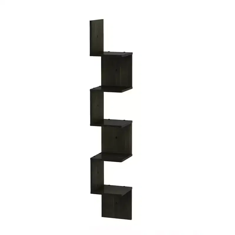Furinno 5-Tier S-Shaped Bookshelf Corner Storage Display Bookcase,Espresso