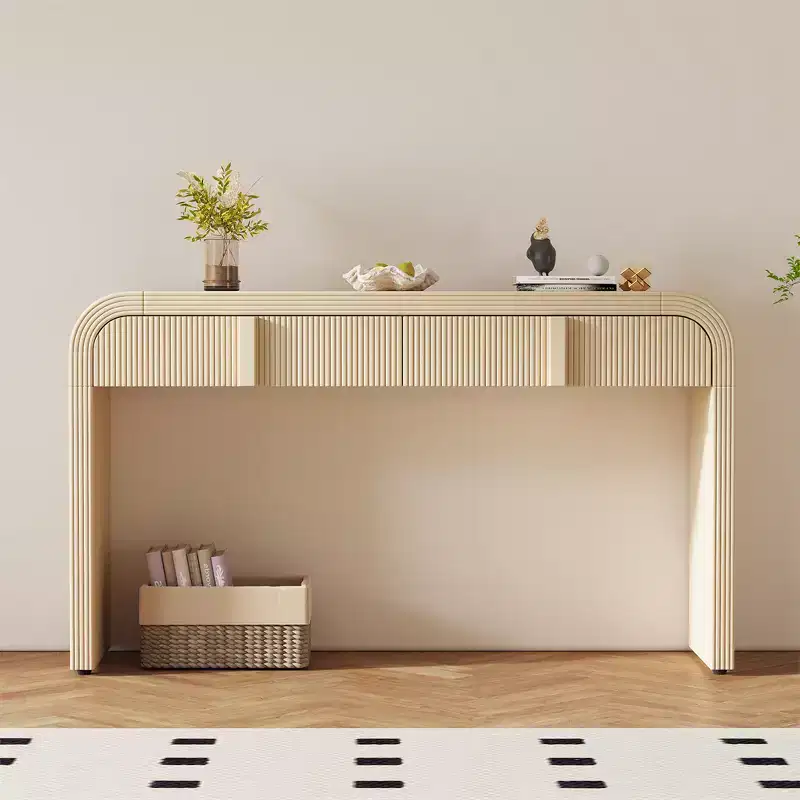55 Modern Console Table, Sideboard Storage Cabinet With 2 Drawers, Rounded Smooth Surface Glossy Console Table For Living Room, Dining Room, Entryway