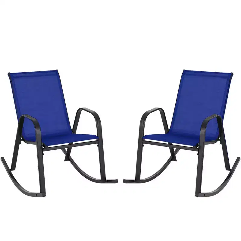 Costway 2/4 PCS Patio Rocking Chair Heavy-Duty Metal Rocker Outdoor Anti-Slip Navy