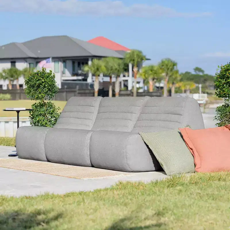 Big Joe Solvana Outdoor Patio Furniture Set, Performance Linen Weather-Resistant Fabric Sofa, 3 Piece Sectional, Port Gray
