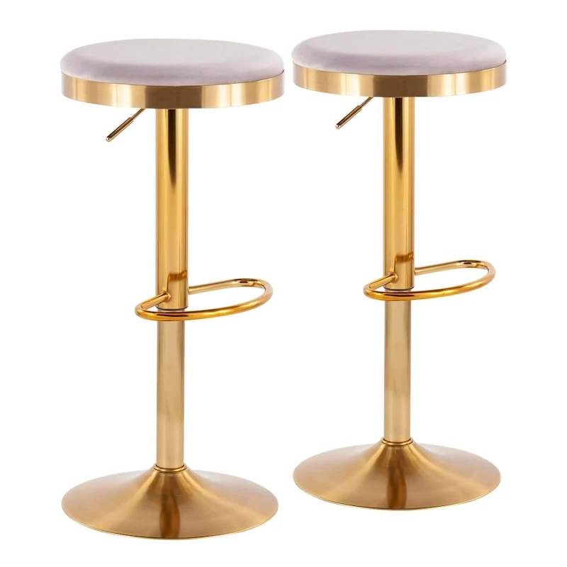 Set of 2 Counter Bar Stools | Gold Steel Frame | White Faux Leather | Adjustable Height