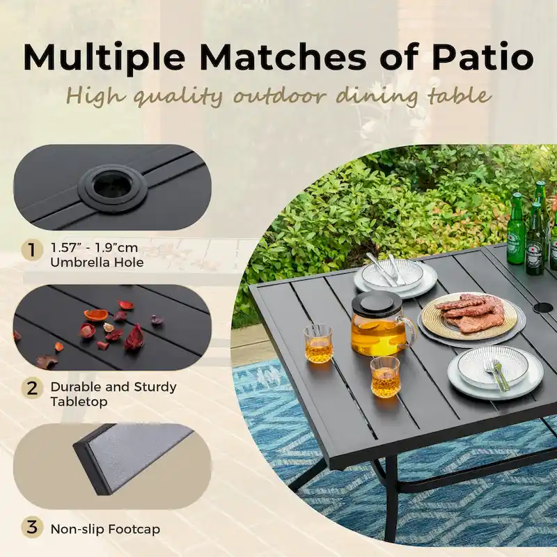 MAISON ARTS 7 Pieces Patio Dining Set, 6 x Swivel Dining Chairs with Cushion and 1 Metal Table with 2.6 Umbrella Hole