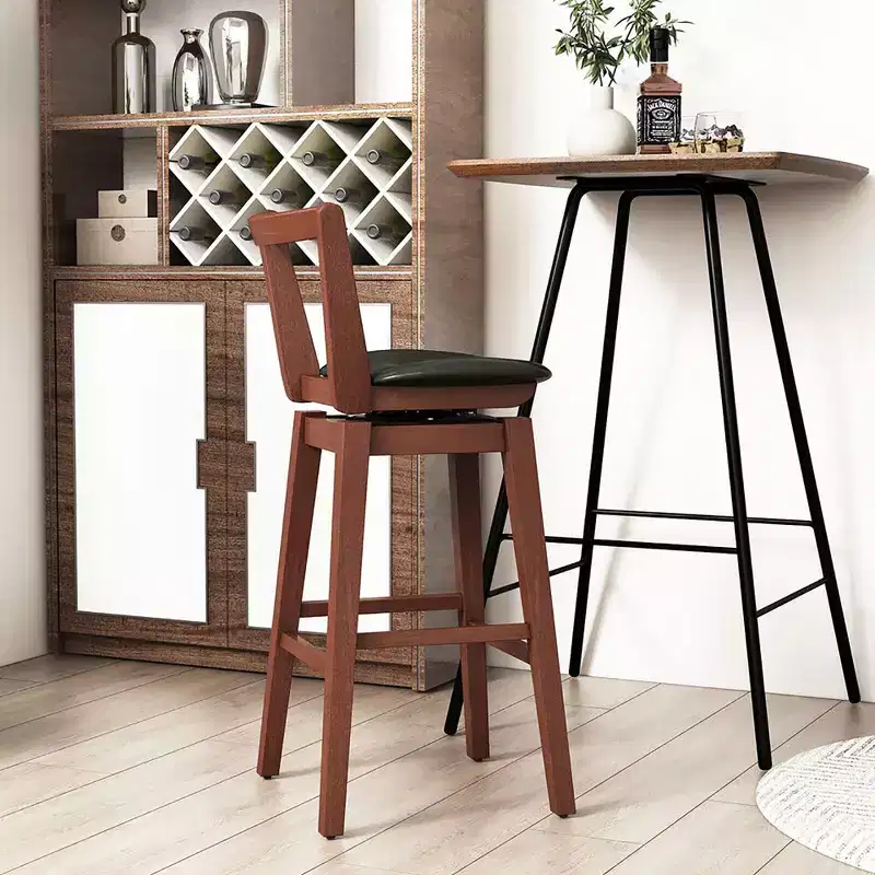 Costway Swivel Bar Height Bar Stool 30.5 Upholstered PU Leather Hollow Backrest