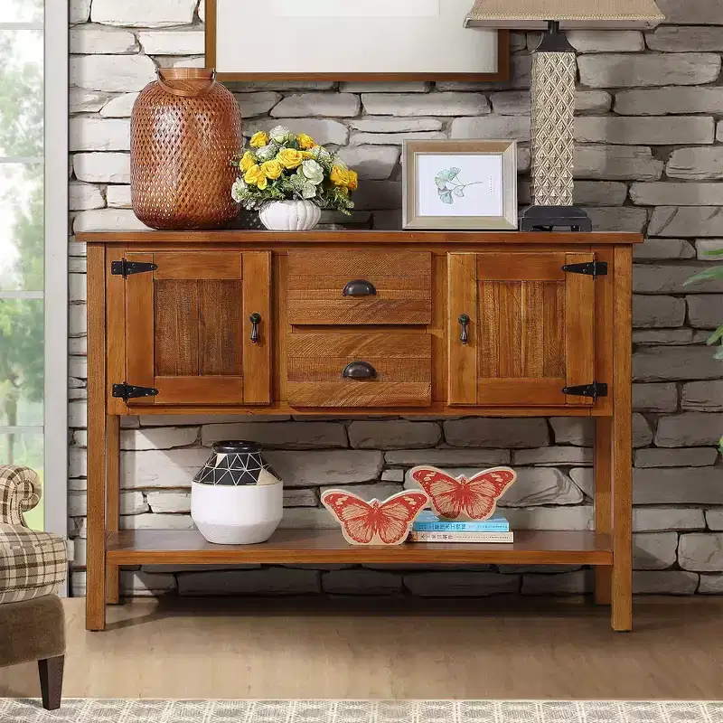 48'' Sideboard Console Table with 2 Drawers and Cabinets and Bottom Shelf, Wood, Buffet Cabinet Sofa Table for Kitchen Dining Room