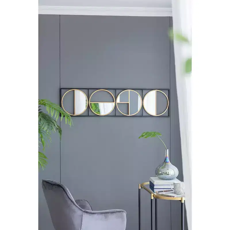 47.2 Inch Beaded Black Metal Wall Mirror