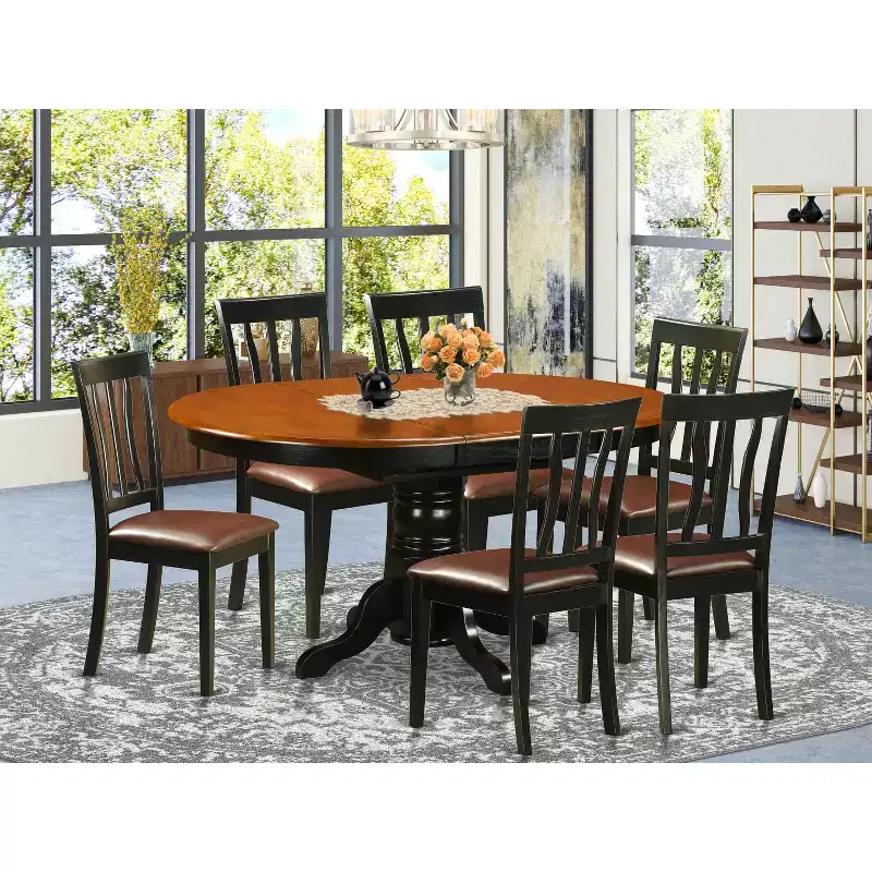 HomeStock Oval Kitchen Dining Table Set with 6 Chairs Modern Style