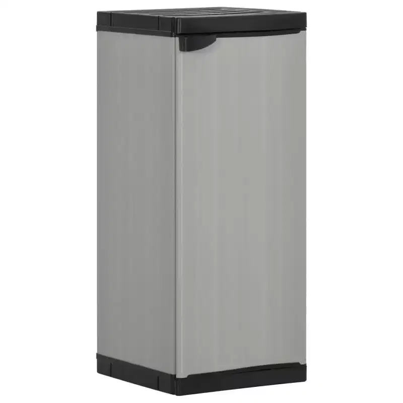 Compact Outdoor Storage Cabinet – PVC & PP, 1 Shelf, Lockable, Gray & Black, 13.8