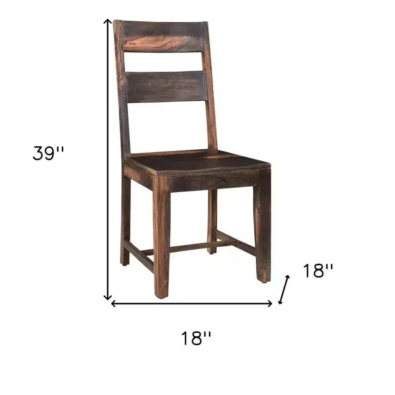 HomeRoots Set of Two Dark Brown Solid Wood Ladder Back Dining Side Chairs