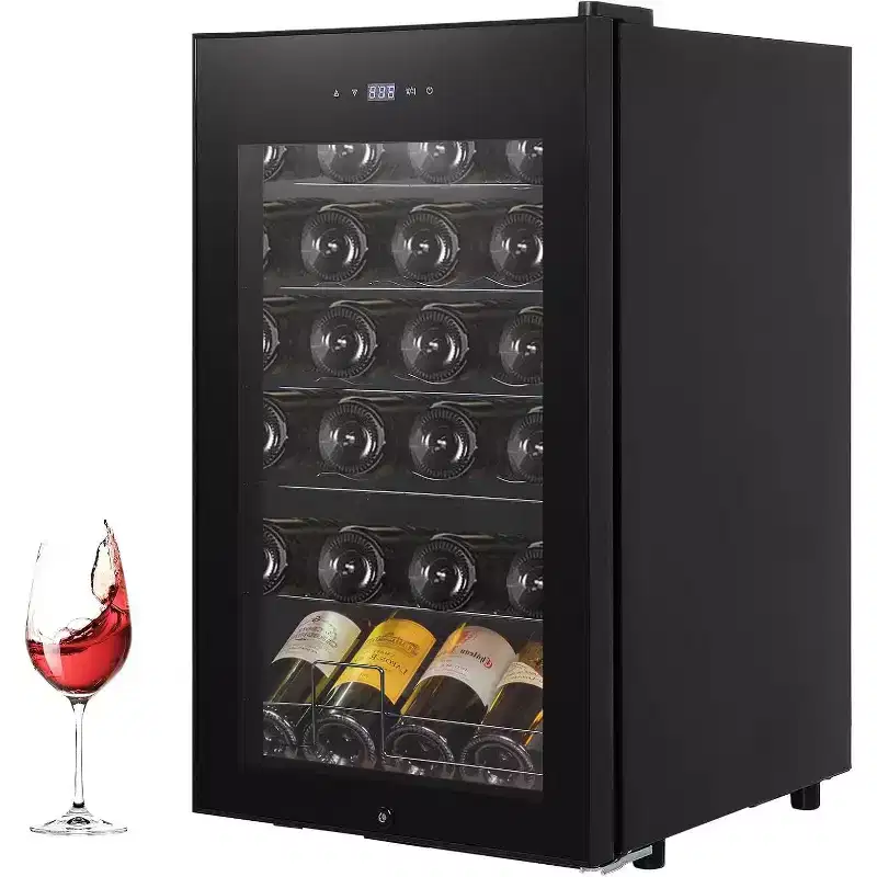 Acekool 24-Bottle Built-In Wine Cooler - Black Metal Frame with Digital Control (40-65F), Adjustable Shelves
