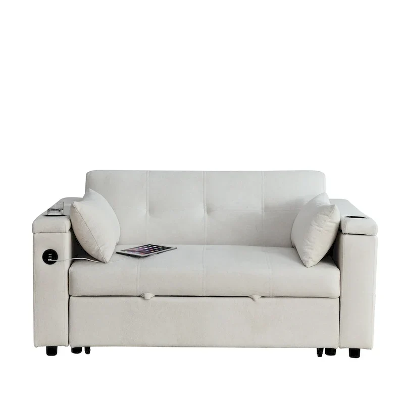 54 Pull-Out Sleeper Sofa Bed Double Seat Recliner Sofa Bed