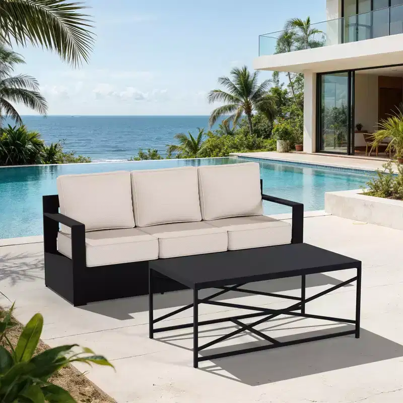 UPTIOT Outdoor 3-Seat Sofa & Coffee Table Set with Weather-Resistant Fabric