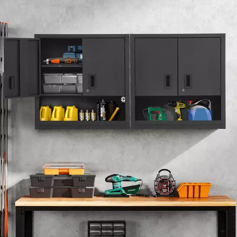 Wall Cabinet with Adjustable Shelf, Heavy Duty Steel Garage Locker with Lockable Magnetic Doors, Tool Cabinet for Warehouse Home Office Kitchen
