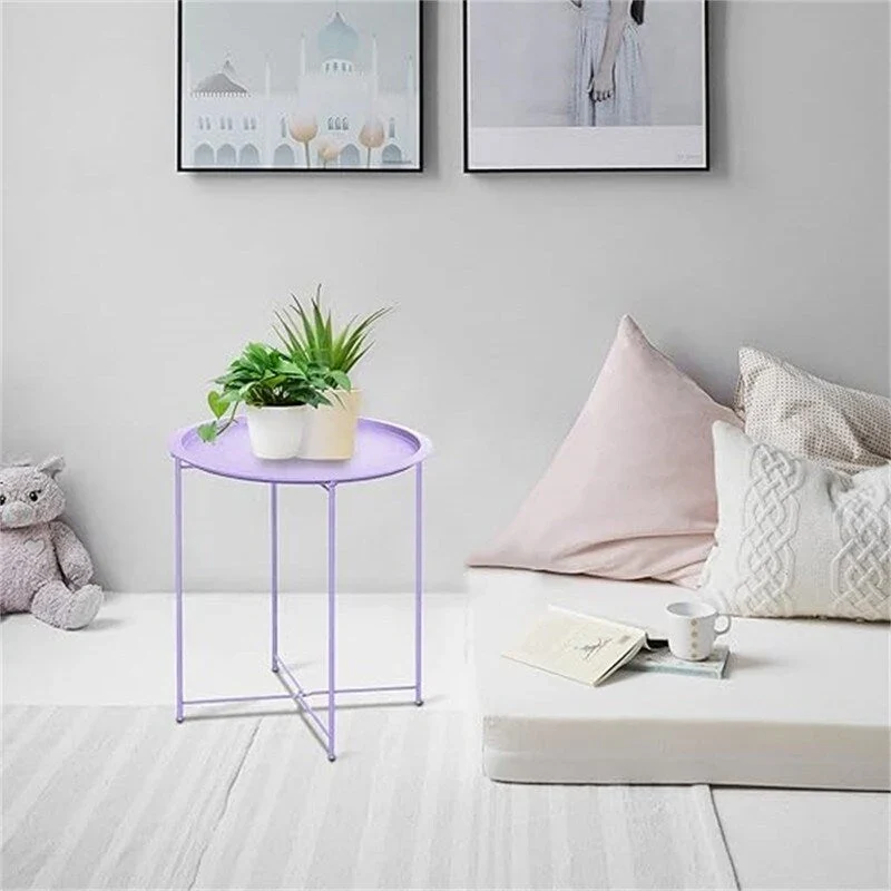 Grey / White / Pink / Purple Folding Metal Tray Side Table for Indoor and Outdoor Use for 1 Person