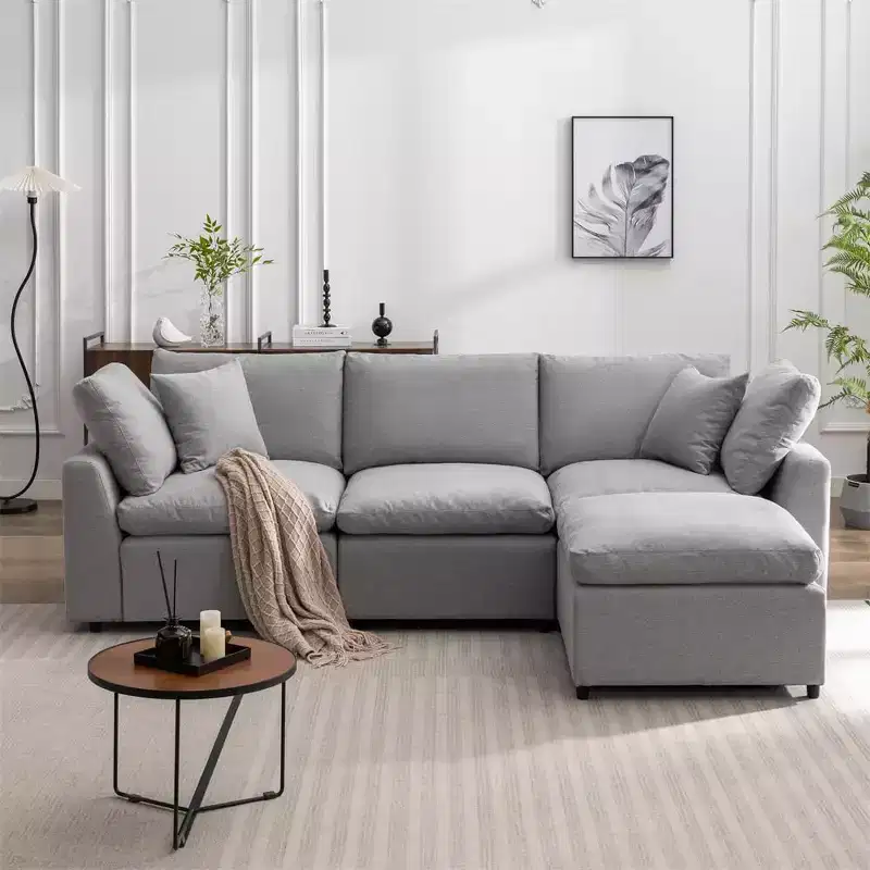 Couch Convertible Sectional Sofa with Sloped Armrest, 4 Seat Upholstered Sofa, Sectional Couch Sofa with Removal Cushions