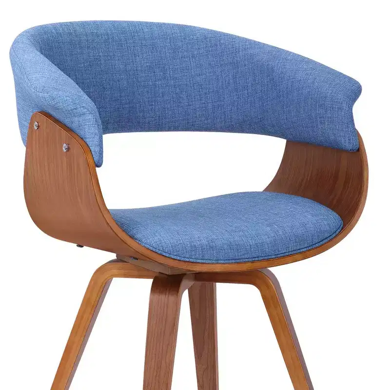 Armen Living,Summer Mid-Century Chair in Blue Fabric with Walnut Wood Finish