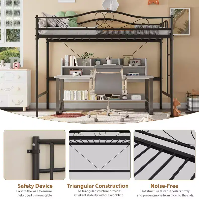 COZONY Loft Bed Twin with Adjustable Ladder, Heavy Duty Metal Frame 400 Lbs Capacity Safety Guardrail
