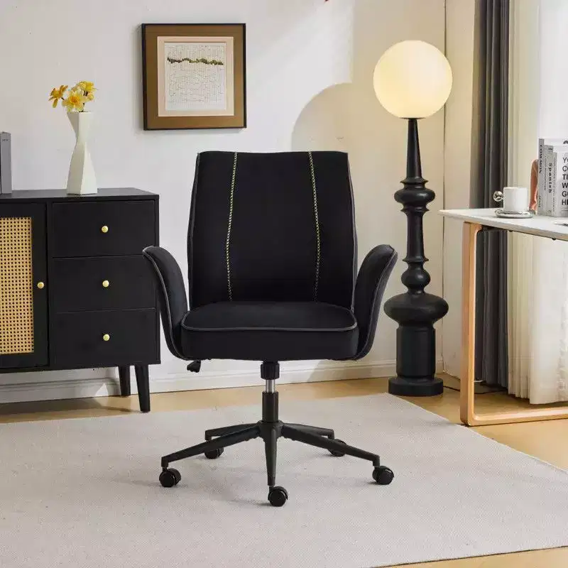 Karl Home | 28.5 inch White Velvet Dovetail Swivel Office Chair With Wheels