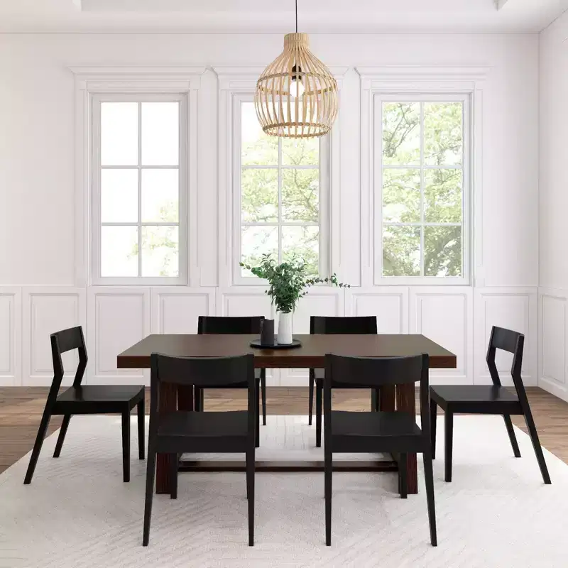 Plank+Beam 72 Classic Solid Wood Dining Table Set, Walnut Wirebrush, + 6 Chairs