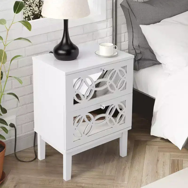 Karl Home 2-Drawer White MDF 17.72in. W Nightstands - Set of 2