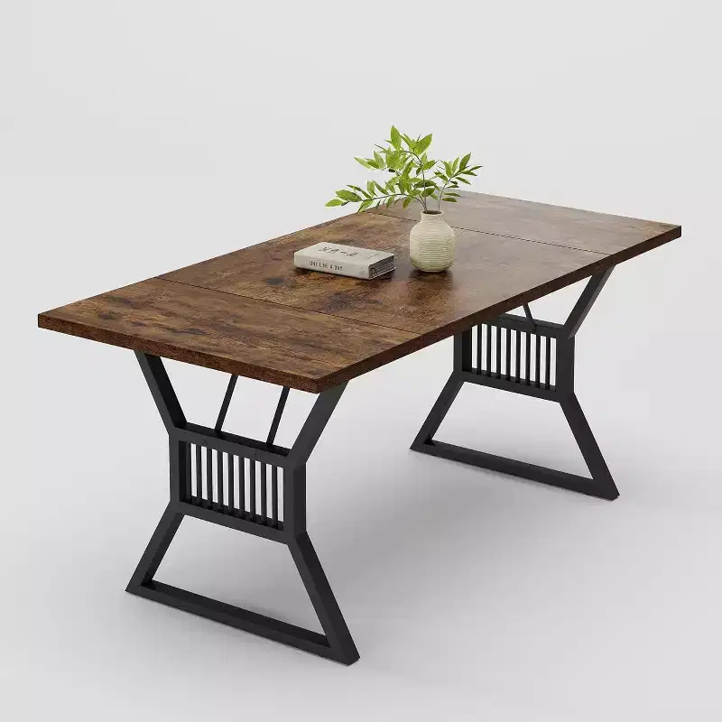 Acekool 70.8 Table for 6 - Oak Veneer, Steel Frame & Spacious Design, Warm Oak