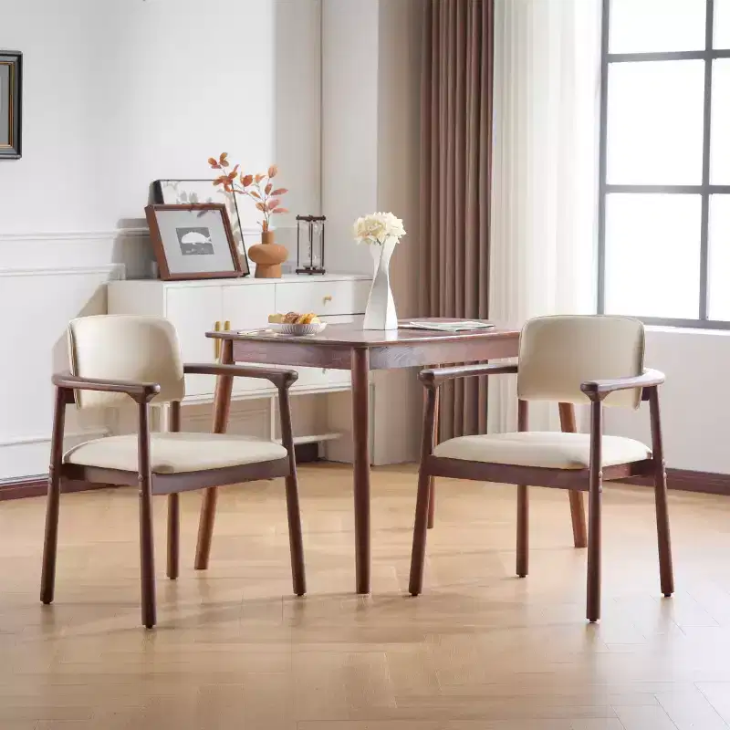 Set of 2 Retro PU Upholstered Dining Chairs with Solid Wood Frame, Accent Armchairs for Dining Room or Living Room-Panipeachy