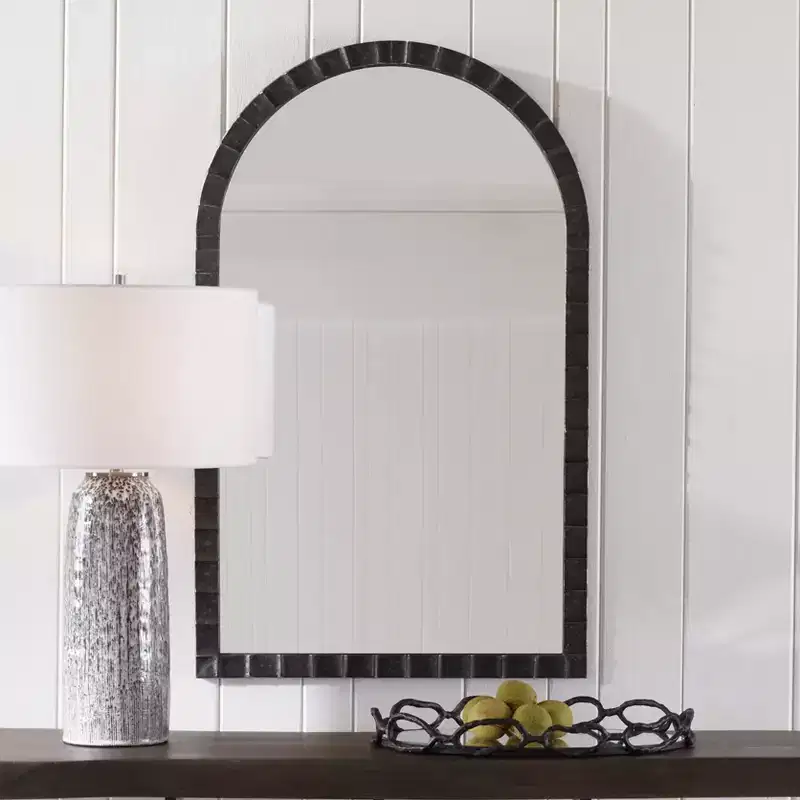 Uttermost Arched Vanity Decorative Wall Mirror Distressed Matte Black Forged Iron Frame 24 Wide for Bathroom Bedroom Living Room