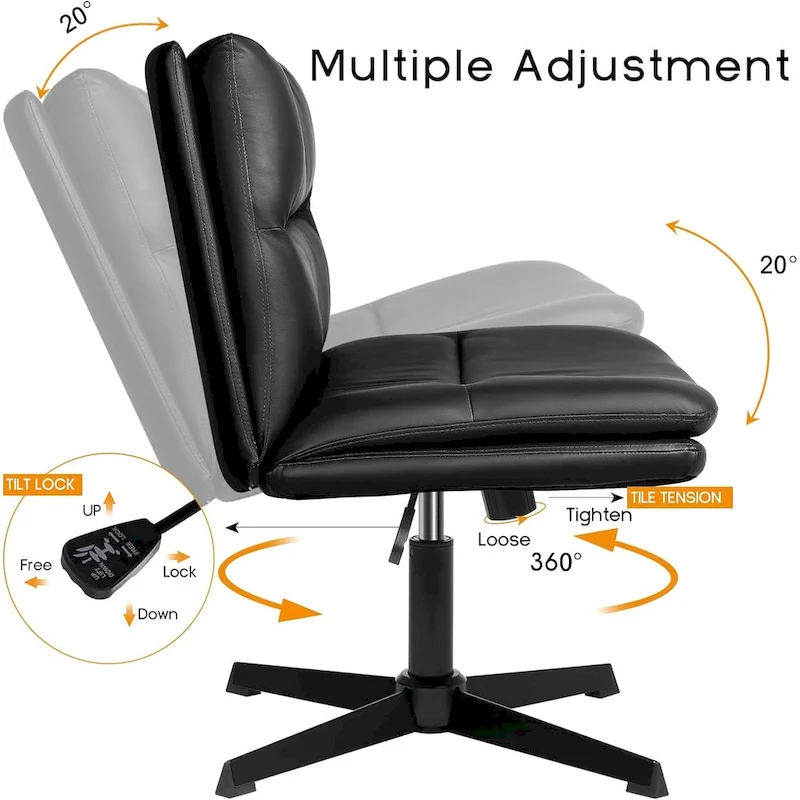 BOSSIN Criss Cross Chair Armless Office Desk Chair No Wheels,PU Leather Padded Modern Swivel Vanity Chair office chair