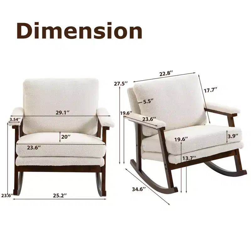 GDFStudio Ellowyn Mid Century Modern Wood Upholstered Accent Rocking Chair