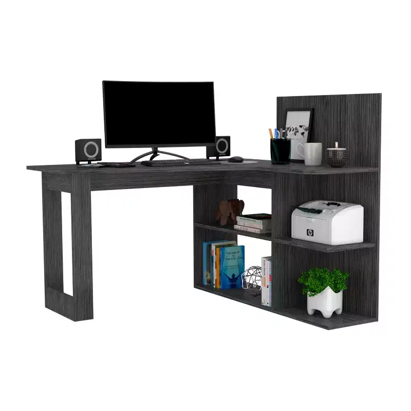 TUYOHW Writing Computer Desk,L-Shaped Desk with Four Shelves,Corner Desk with Multiple Open Shelving Tiers,Extended Workspace for Home Office,Study