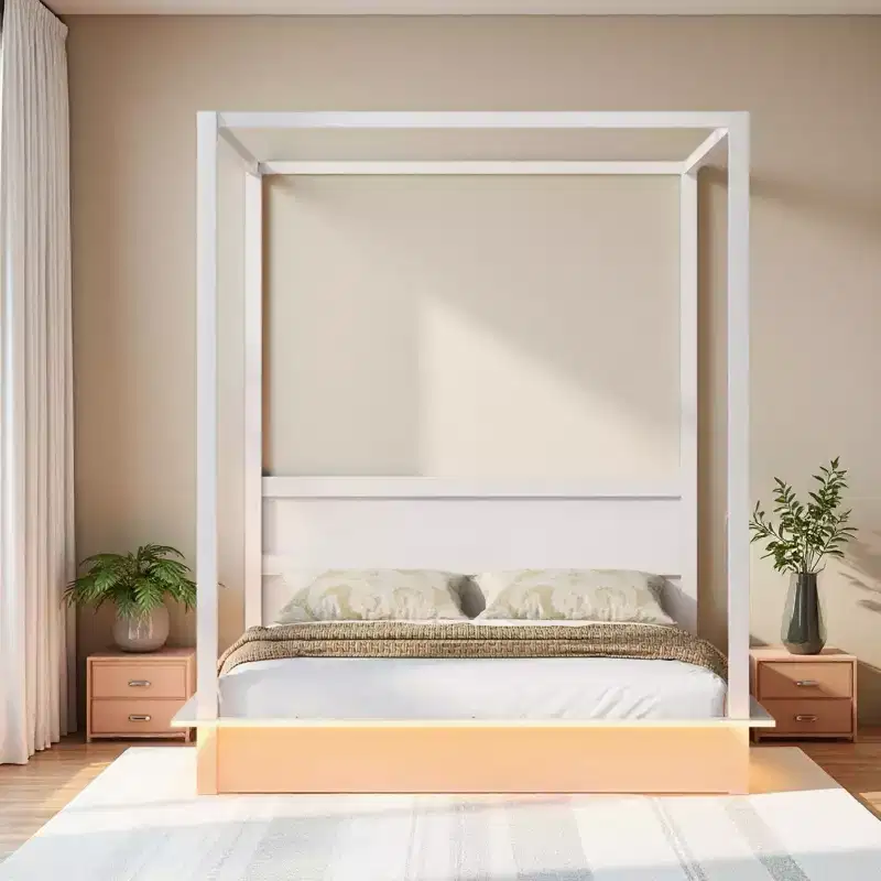 Merax Modern LED Canopy Platform Bed Frame with Slats and Headboard