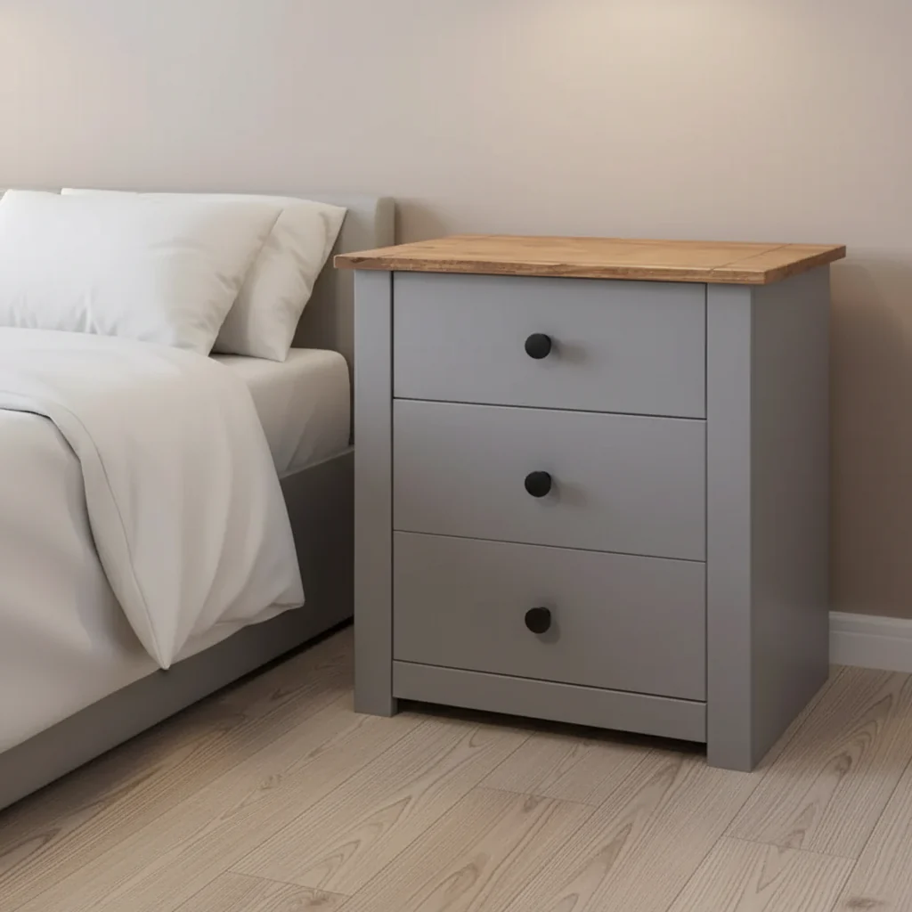 Nightstand with 3 Drawers – Pinewood Bedside Storage Table, Panama Range