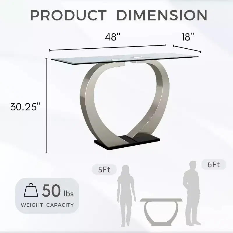 Sylvie Modern Curved Glass Top Sofa Table Silver/Black - HOMES: Inside + Out