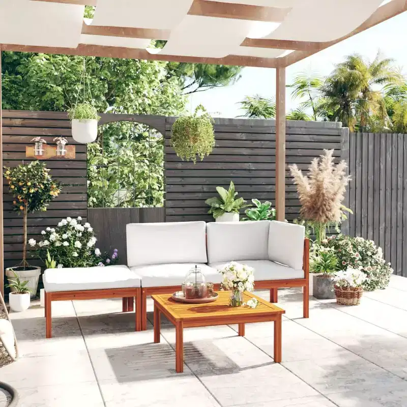 vidaXL 4 Piece Modern Patio Lounge Set - Cream Solid Acacia Wood with Comfortable Cushions - Timeless Design for Garden, Patio or Living Room