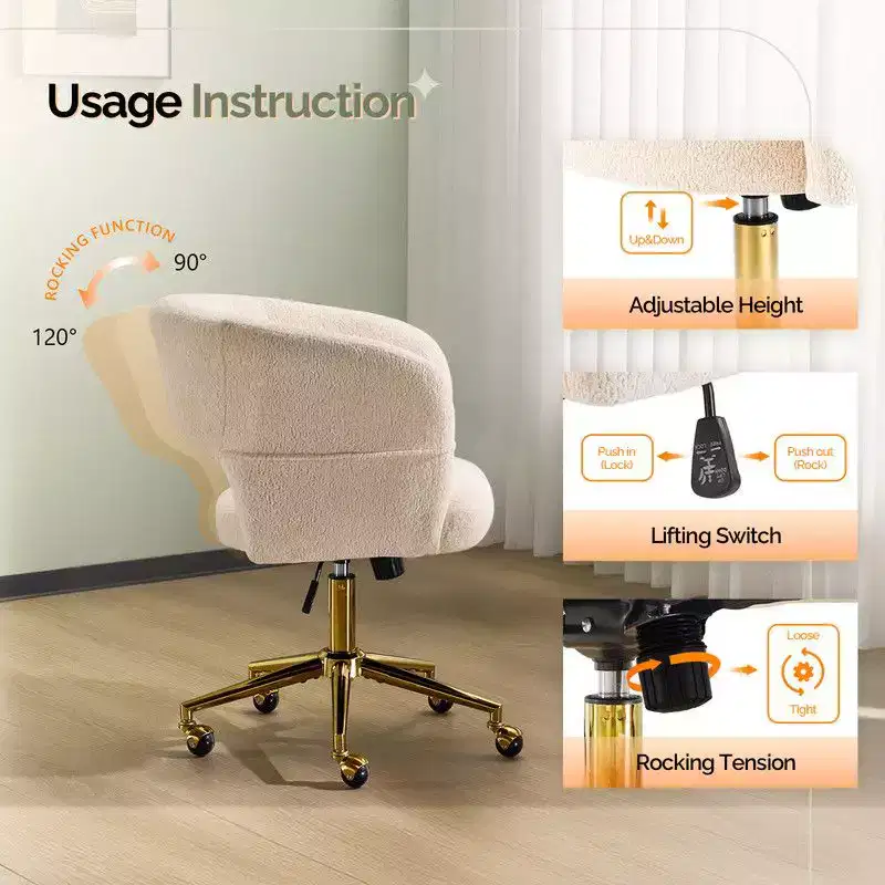 | 25.1 Inch Velvet Ring Backrest Swivel Office Chair