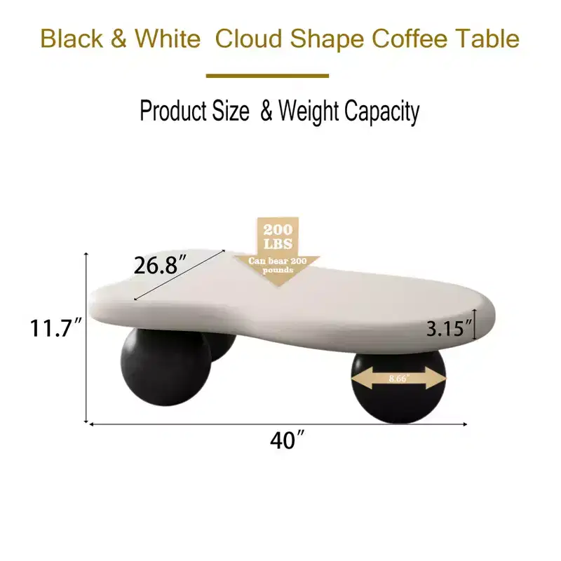 GDFStudio Dominic 40 Cloud Shaped Wood Top Coffee Table with Ball Plastic Legs