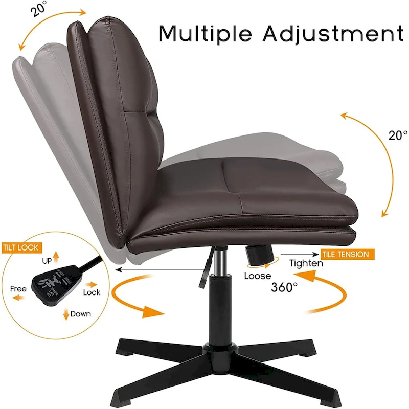 BOSSIN Criss Cross Chair Armless Office Desk Chair No Wheels,PU Leather Padded Modern Swivel Vanity Chair office chair