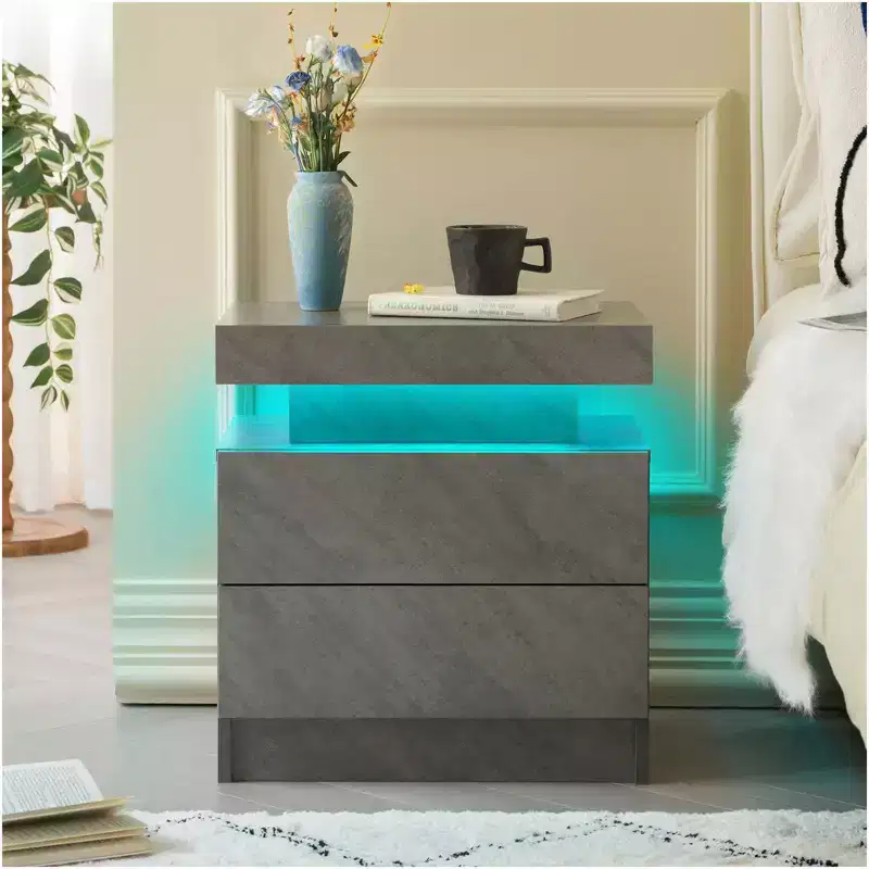 MAYEERTY Nightstand Bedside Table with 2 Drawers Modern End Side for Bedroom Deep Gray