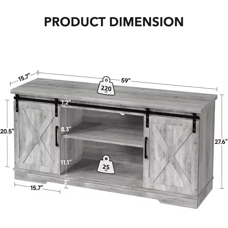 Farmhouse TV Stand for 65 Inch TVs, Barn Doors TV Stand with Storage and Shelves, Modern TV Console Table Furniture