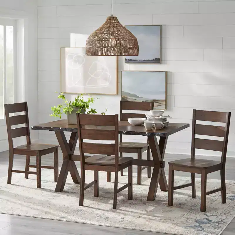 Buylateral 5pc Mandeville Solid Wood Live Edge Trestle Dining Set Brown