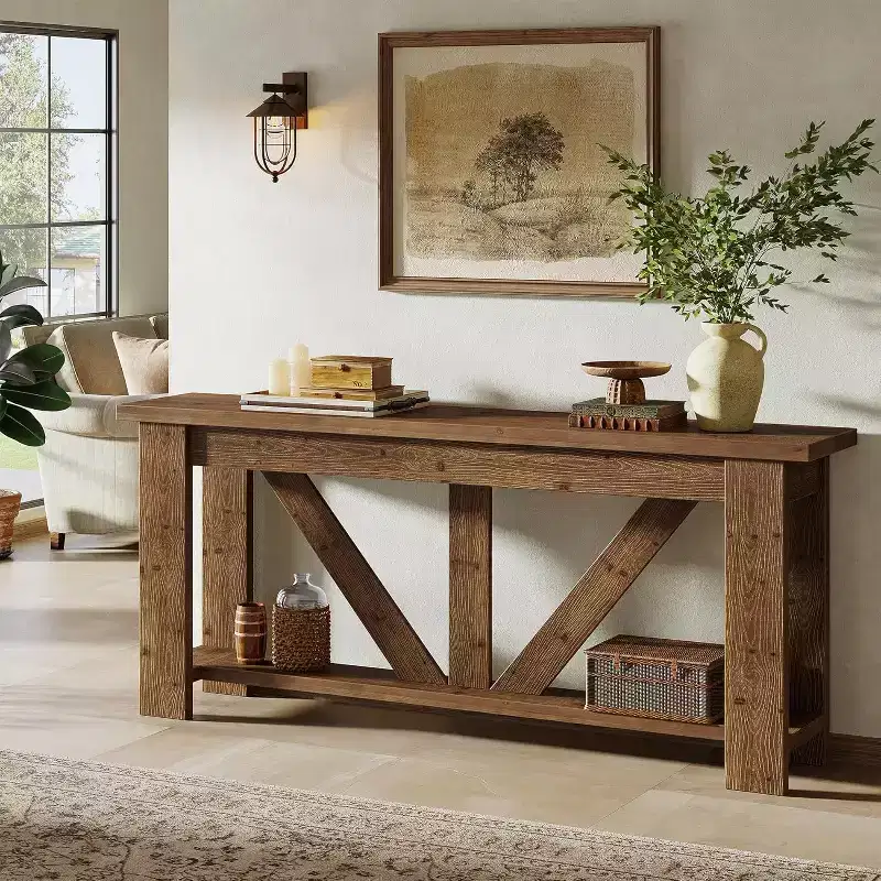 2-Tier Solid Wood Console Table, 70.9