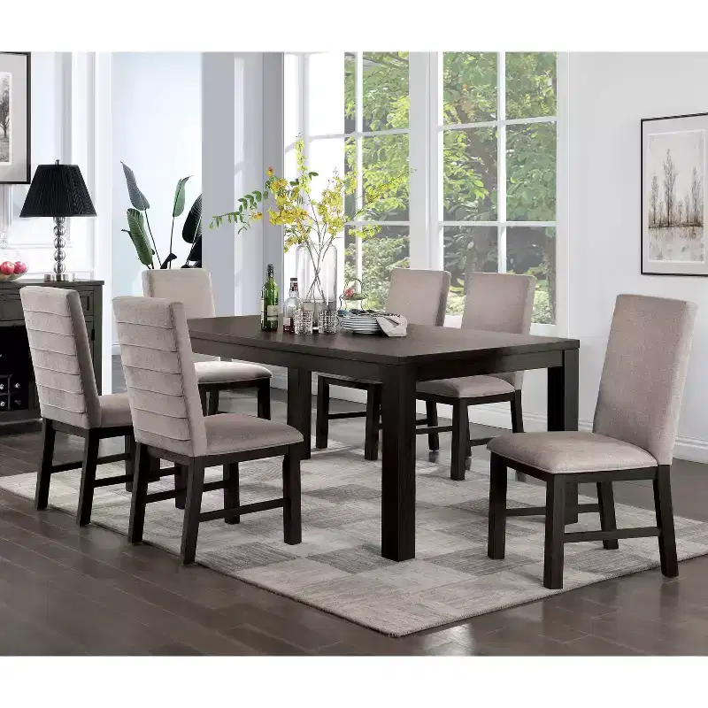 : Inside + Out 7pc Brightpeak Transitional Dining Table Set Antique Black/Gray