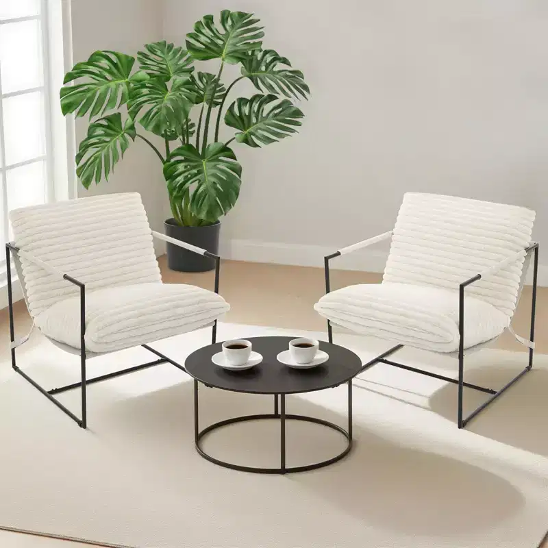 Sling Accent Chair with Metal Frame, Upholstered Living Room Chair with Foam Cushioning